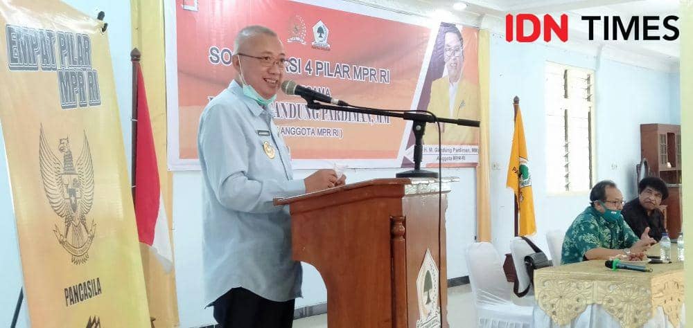 Bupati Bantul non aktif, Suharsono hadiri Sosialisasi 4 Pilar oleh anggota MPR Gandung Pardiman. IDN Times/Daruwaskita