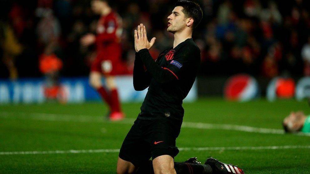 Alvaro Morata usai mencetak gol ke gawang Liverpool di Liga Champions musim lalu. Twitter/@marcainenglish
