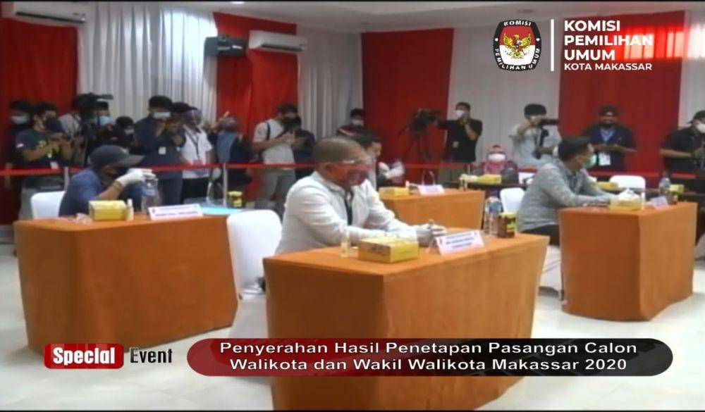 Penyerahan hasil penetapan paslon wali kota dan wakil wali kota Makassar di kantor KPU Makassar, Rabu (23/9/2020). Tangkapan layar
