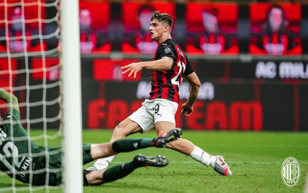 Lorenzo Colombo catatkan debut dan mencetak gol ke gawang Bodo/Glimt. Twitter/@ACMilan