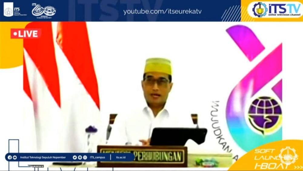 Menteri Perhubungan, Budi Karya Sumadi saat peluncuran kapal tanpa awak Institut Teknologi Sepuluh Nopember, Selasa (29/9/2020). Dokumentasi ITS