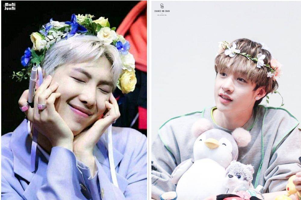 RM BTS (kiri) & Bang Chan Stray Kids (kanan) (twitter.com/MoNiJunNi & twitter.com/CHANCEON_CHAN)