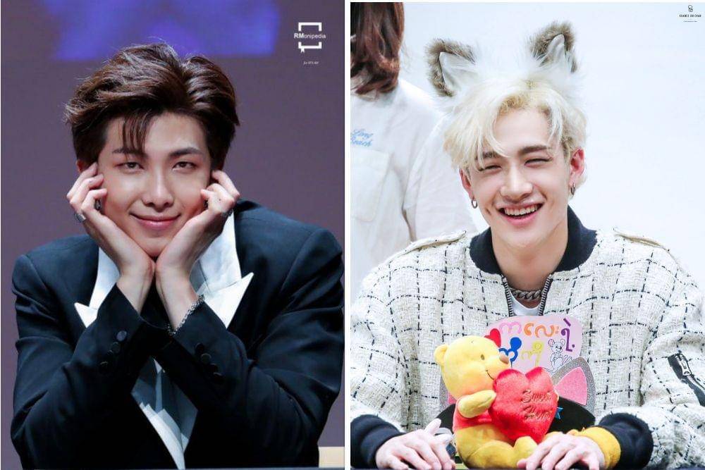 RM BTS (kiri) & Bang Chan Stray Kids (kanan) (twitter.com/RMonipedia & twitter.com/CHANCEON_CHAN)