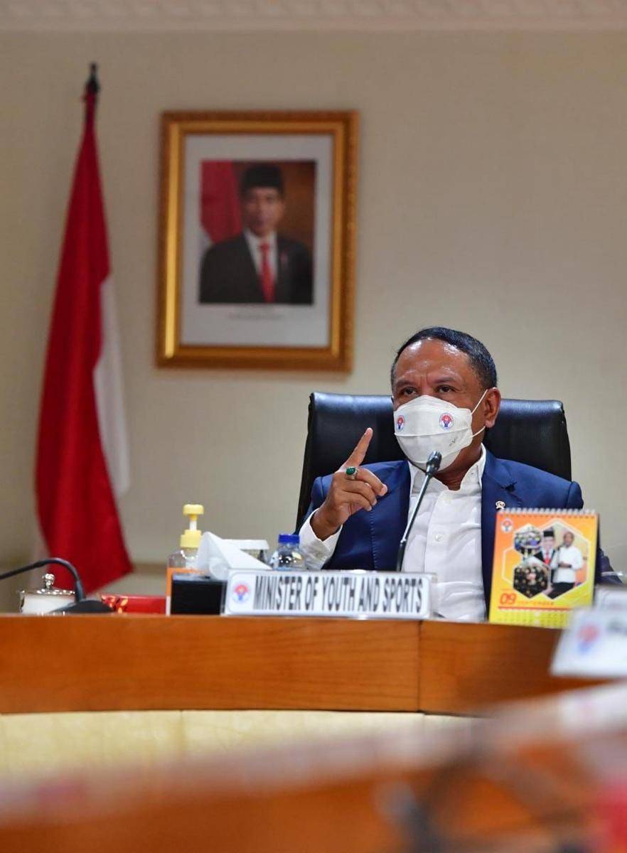 Menpora Zainudin Amali saat melakukan rapat dengan President of the World Anti-Doping Agency (WADA), Witold Banka, Rabu (7/10/2020) (Dok. Kemenpora)