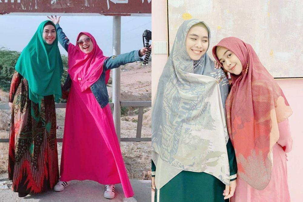 10 Adu Gaya Hijab Ria Ricis Vs. Oki Setiana Dewi, Kakak Adik Kompak!