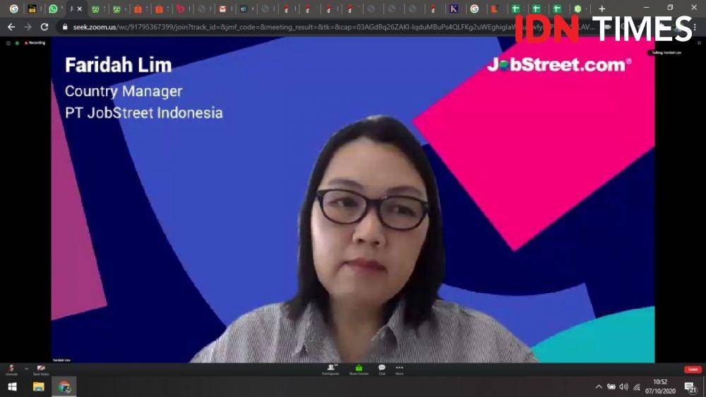 Faridah Lim, Country Manager PT Jobstreet Indonesia menjelaskan hasil survei Jobstreet. 7 Oktober 2020. IDN Times/Febriyanti Revitasari