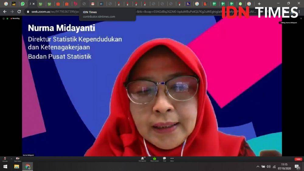 Nurma Midayanti, Direktur Statistik Kependudukan dan Ketenagakerjaan Badan Pusat Statistik menyampaikan datanya dalam Press Conference Virtual Jobstreet. 7 Oktober 2020. IDN Times/Febriyanti Revitasari