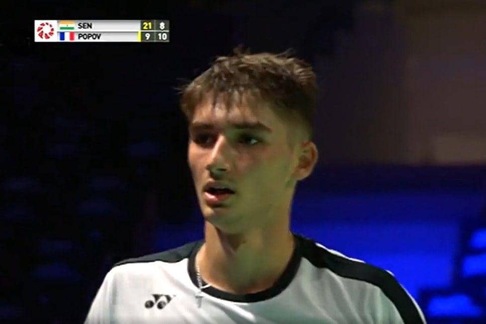 Tangkap Layar - Wakil tunggal putra Prancis Christo Popov dalam turnamen Denmark Open 2020 (Website/TVRI)