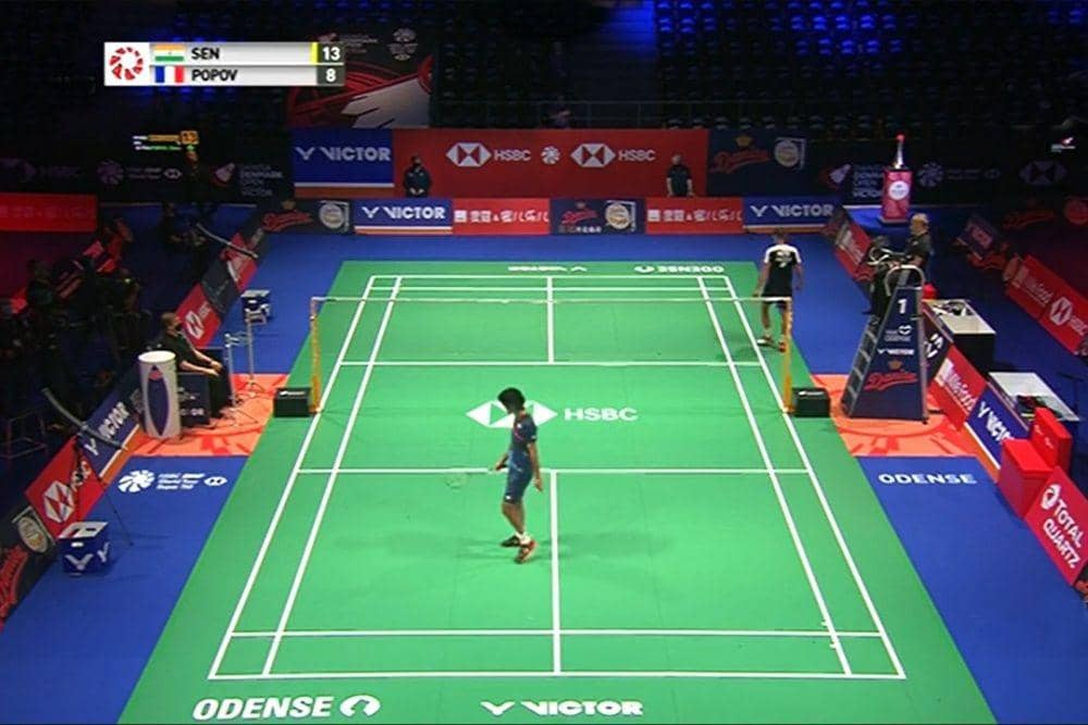 Tangkap Layar - Laga Lakshya Sen (India) kontra Christo Popov (Prancis) dalam pertandingan pertama Denmark Open 2020 (Website/TVRI)