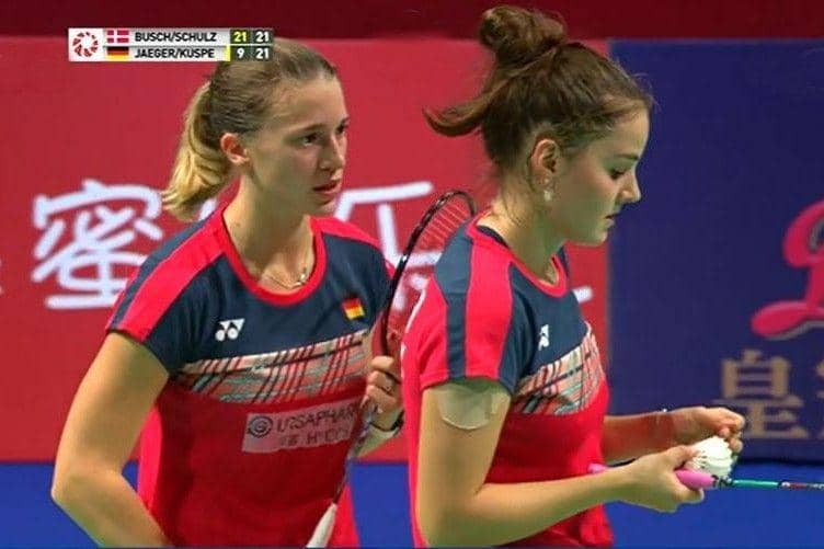 Pasangan ganda putri Jerman Annabella Jaeger/Stine Küspert dalam turnamen Denmark Open 2020 (Website/Tangkap layar TVRI)