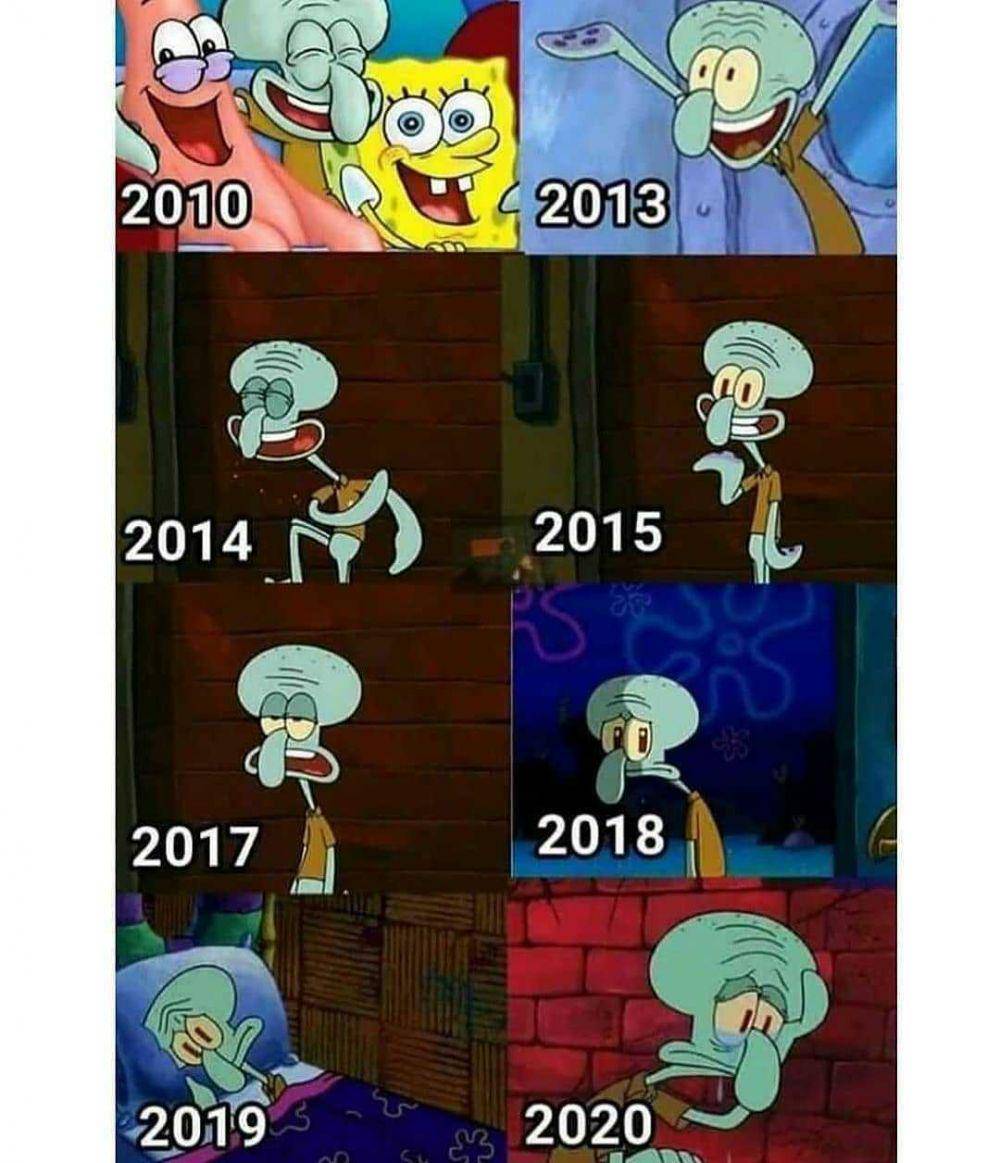 Foto Squidward, Spongebob, dan Patrick tahun ke tahun (instagram.com/spongebob.tvofficial)
