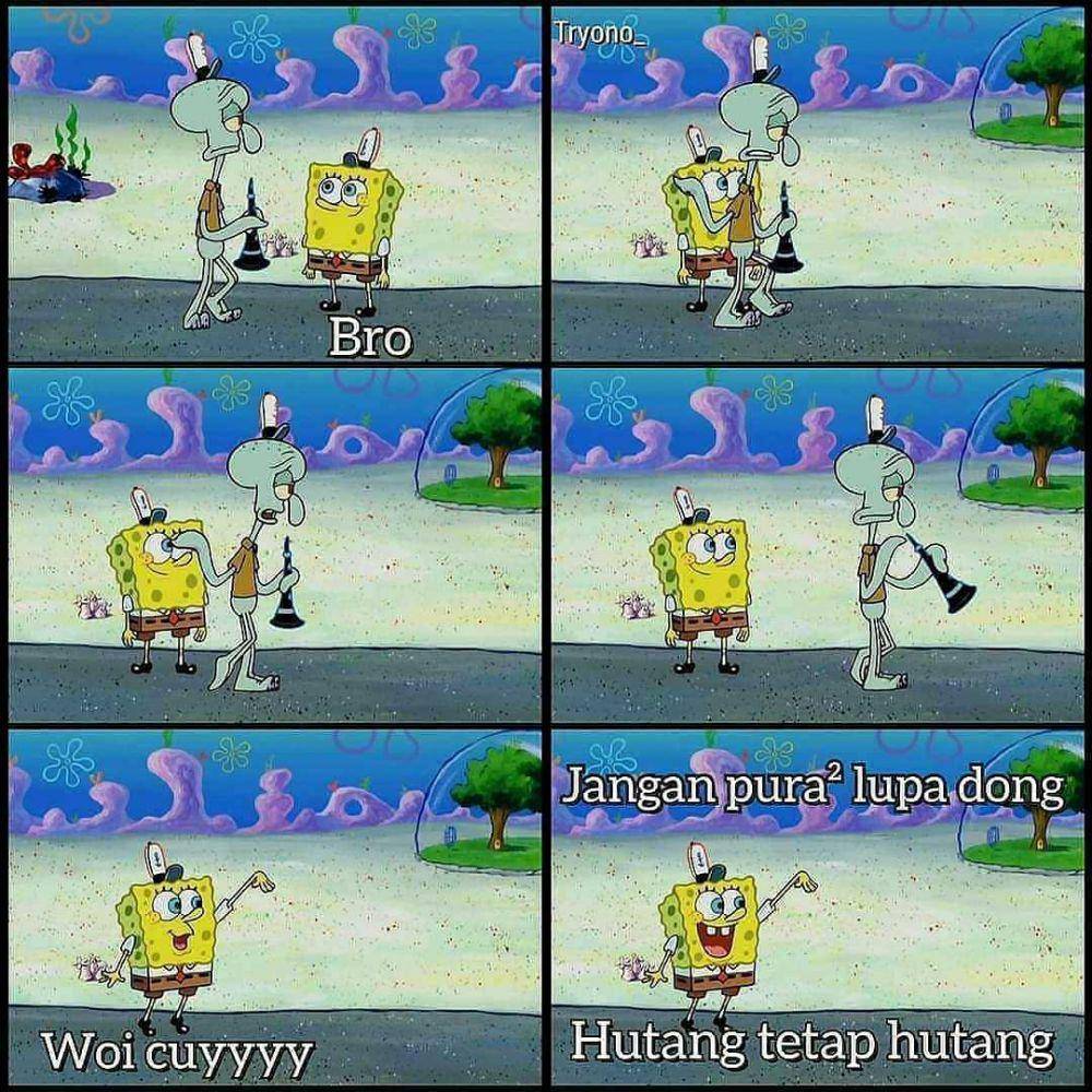 Spongebob memanggil Squidward di jalan (instagram.com/kutipan_spongebobs)