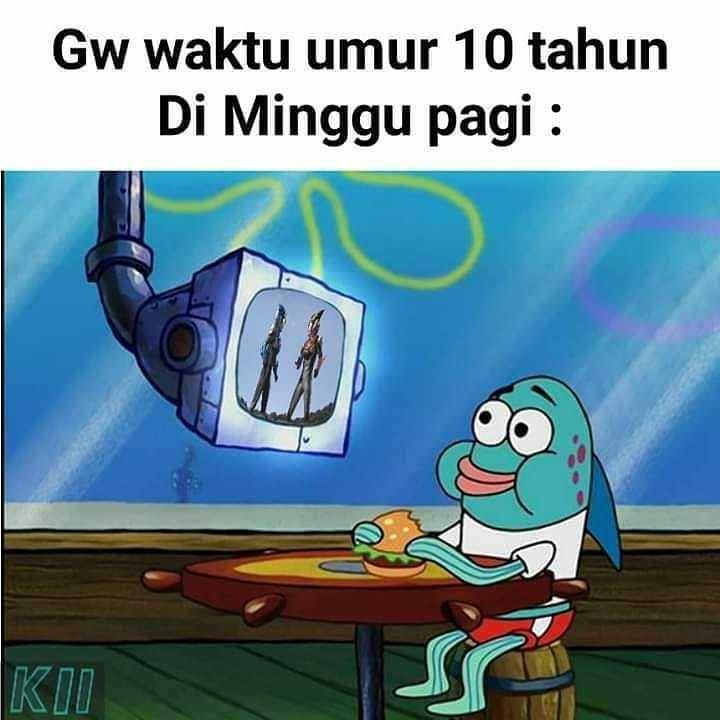 Tokoh ikan di film Spongebob sedang menonton film kartun (instagram.com/kutipan_bikinibottom)