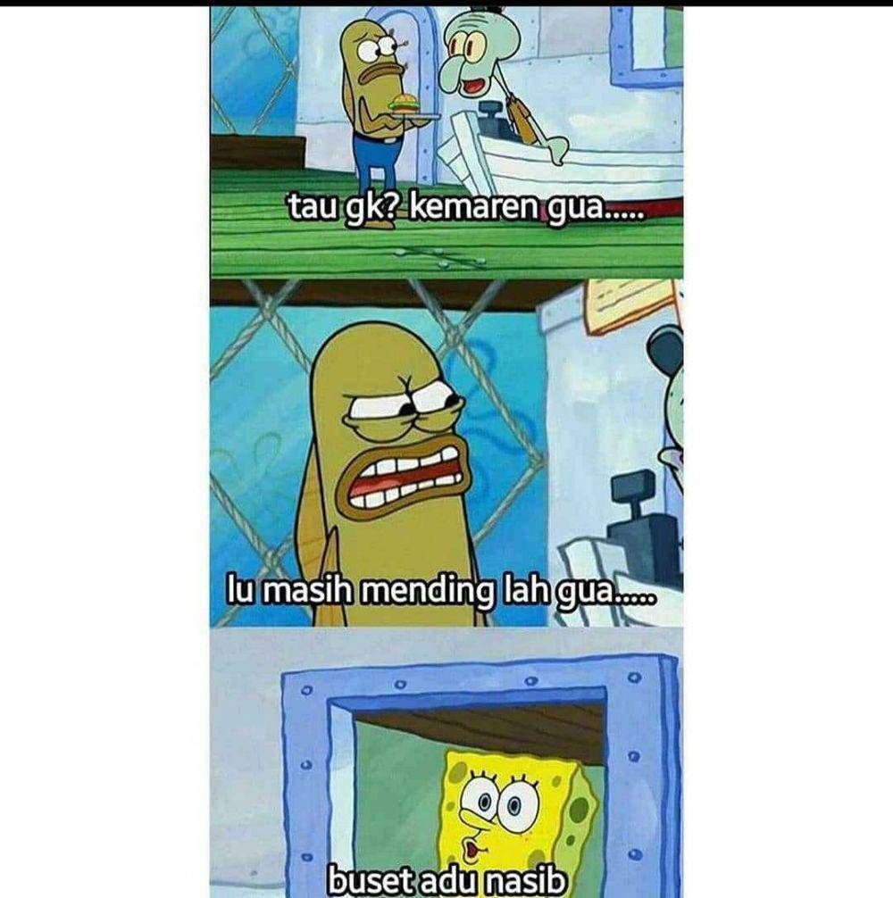 Squidward , tokoh ikan dan Spongebob ada di tempat kerja (instagram.com/meme.spongebob_id)