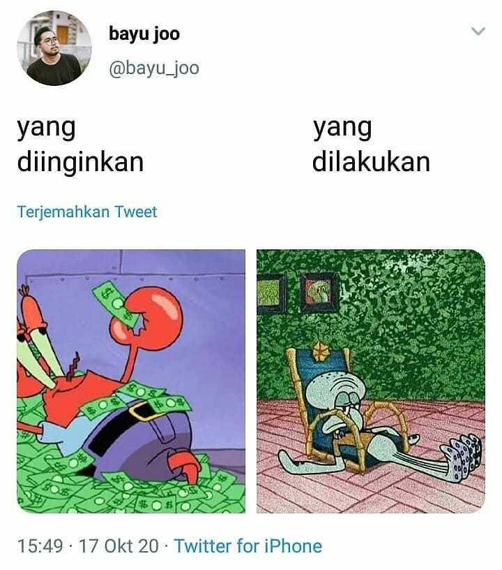 Perbandingan antara Tuan Crabs dan Squidward (instagram.com/kutipan_bikinibottom)