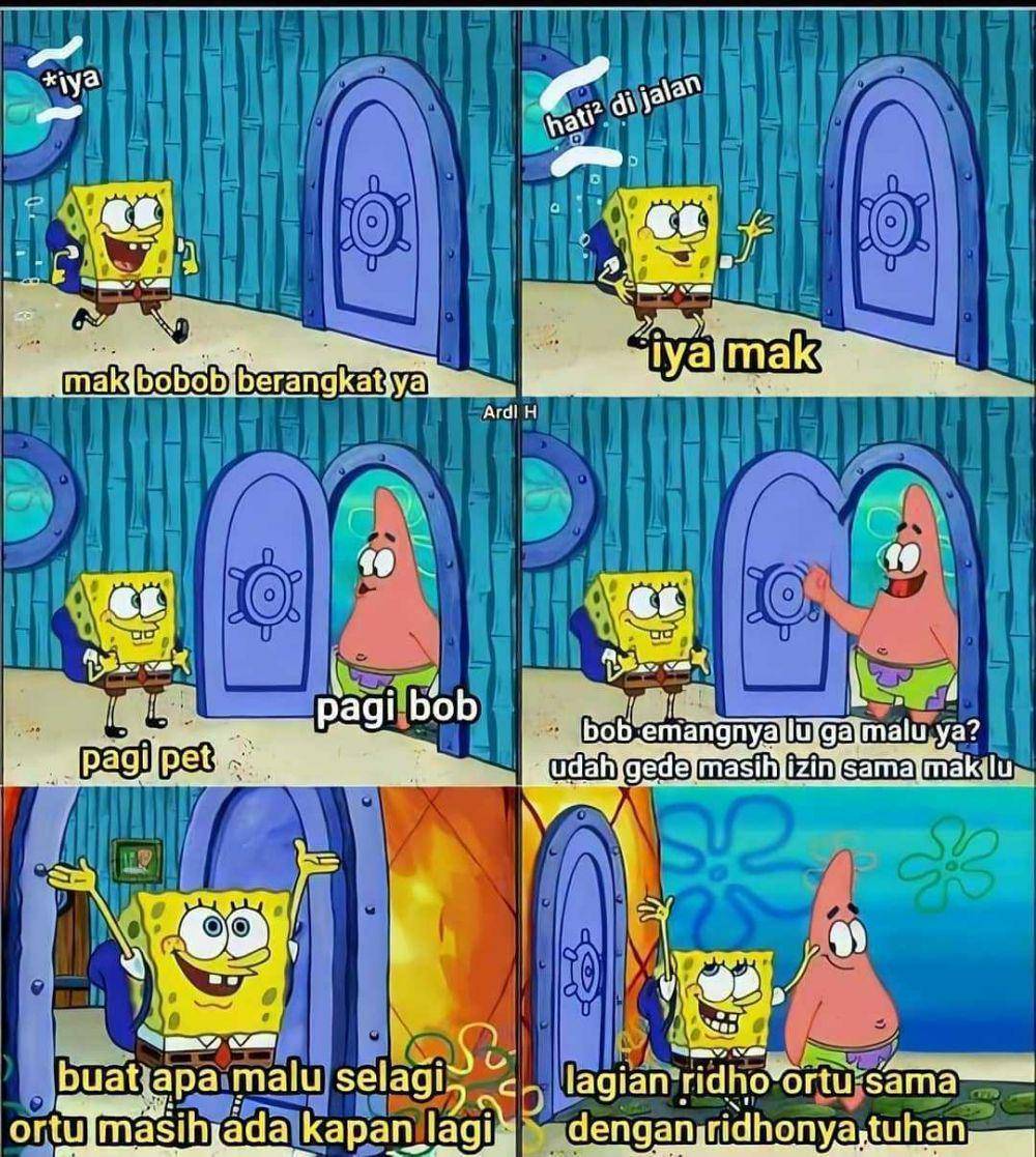 Patricks sedang mencari Spongebob ke rumahnya (instagram.com/kutipan_bikinibottom)
