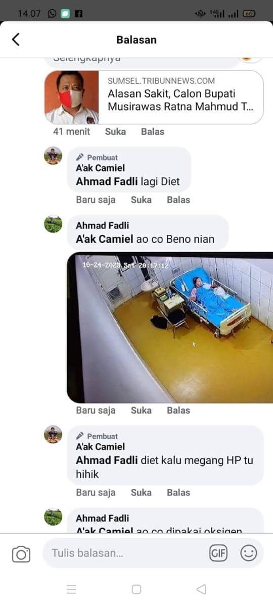 Foto Cabup Mura Isolasi COVID-19 di RSMH Palembang (IDN Times/Istimewa)