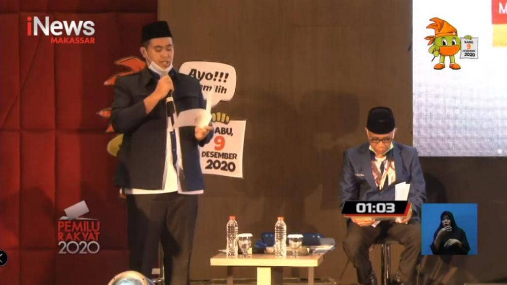 Paslon Bupati Pangkep nomor urut 1 Muhammad Yusran Lalogau-H Syahban Samanna saat debat publik di Hotel Gammara Makassar, Minggu (1/11/2020). Tangkapan layar