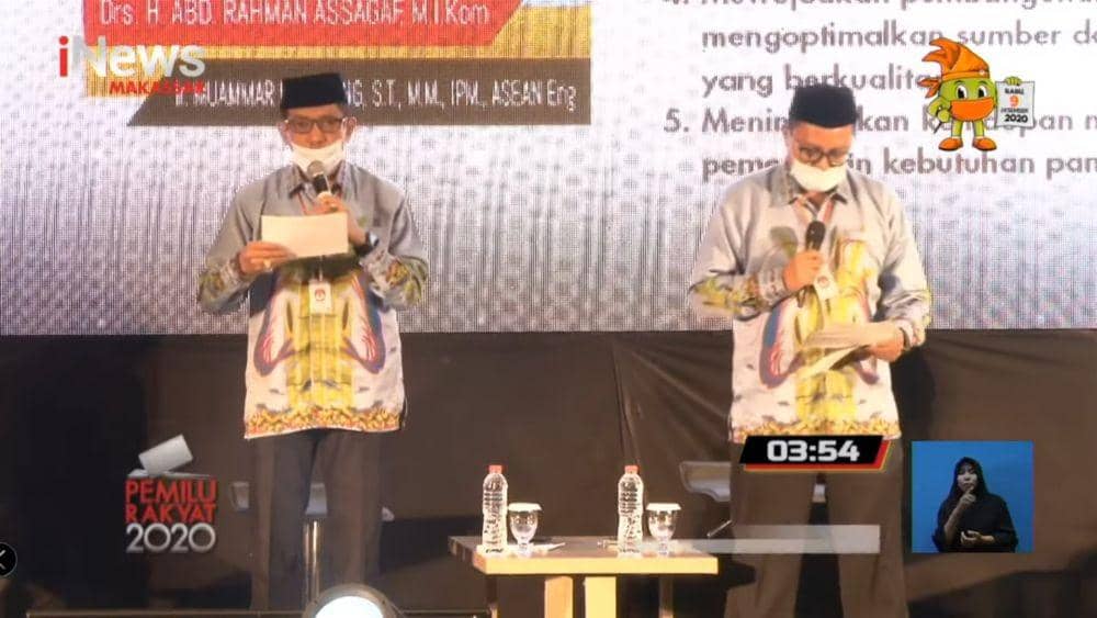 Paslon Bupati Pangkep nomor urut 2 Muhammad Yusran Lalogau-H Syahban Samanna saat debat publik di Hotel Gammara Makassar, Minggu (1/11/2020). Tangkapan layar