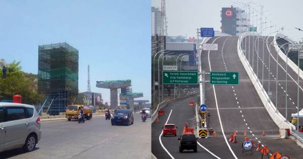 Perbandingan kondisi Jalan Tol Layang Pettarani Makassar, Sulawesi Selatan, pada November 2019 dan Oktober 2020. (IDN Times/Asrhawi Muin - ANTARA FOTO/Arnas Padda)