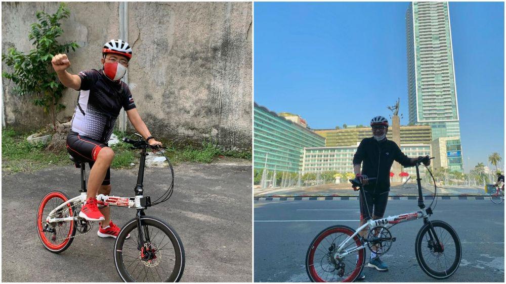 Hobi Gowes Sejak Pandemi, 9 Potret Helmy Yahya saat Bersepeda