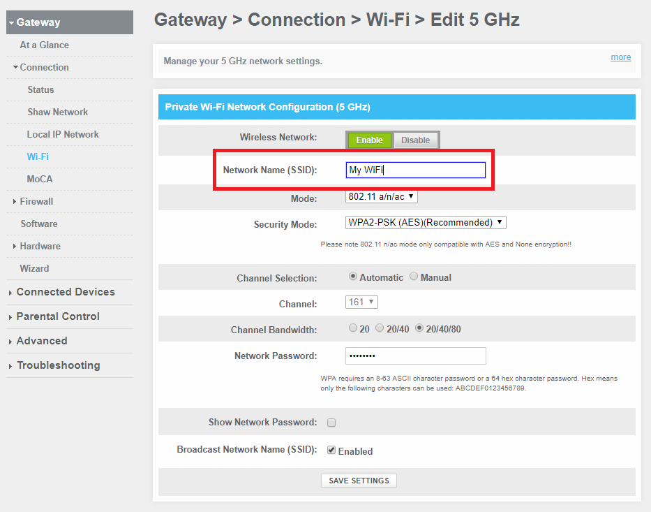 Cara ganti SSID. support.shaw.ca