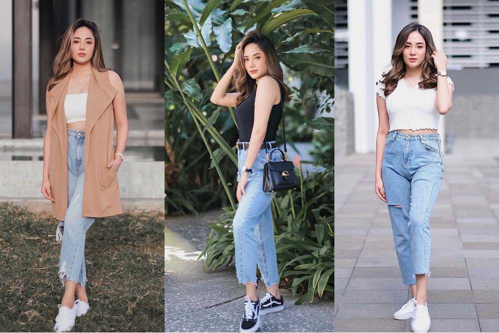 10 Inspirasi Mix and Match Outfit Pakai Celana Jeans ala Gina Meidina
