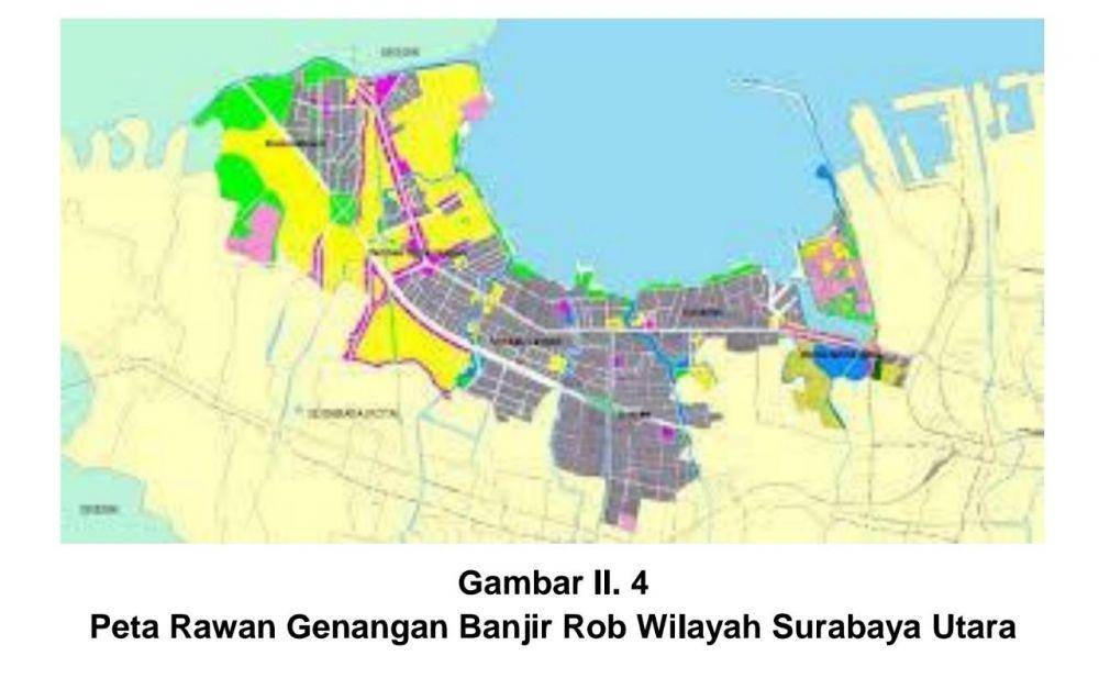 Peta Rawan Genangan Banjir Rob Wilayah Surabaya Utara. Dok RPJMD Kota Surabaya tahun 2016-2021