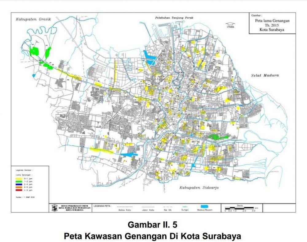 Peta Kawasan Genangan di Kota Surabaya. Dok RPJMD Kota Surabaya tahun 2016-2021