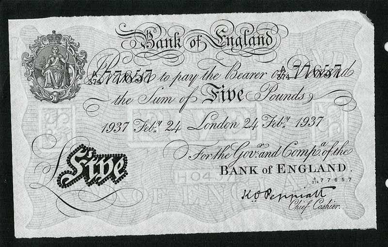 Salah satu uang palsu dari Operasi Bernhard untuk Britania Raya. lawrencemalkin.com