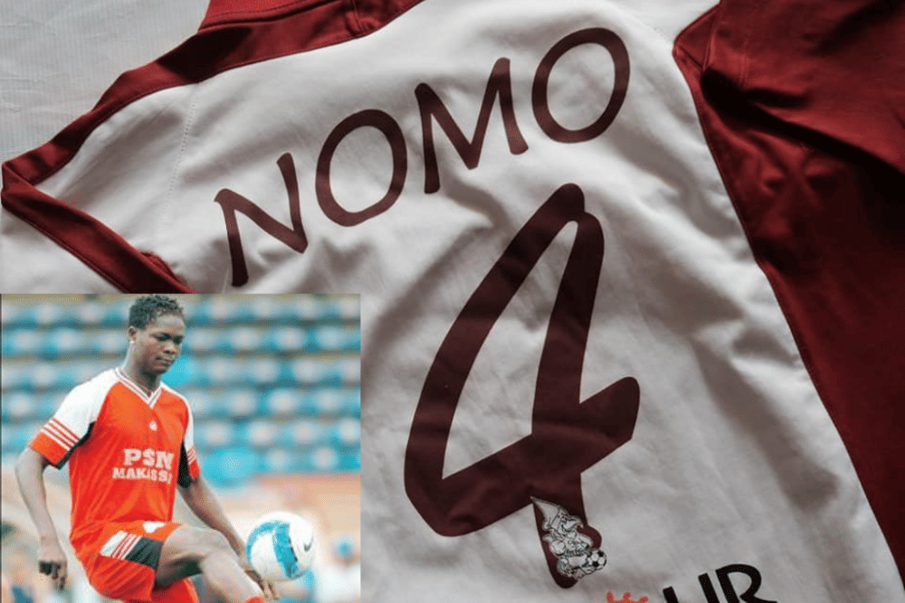Potret foto Nomo Teh Marco dan kaos bernomor punggung 4 yang ia pakai selama memperkuat PSM Makassar. (Dok. Istimewa)