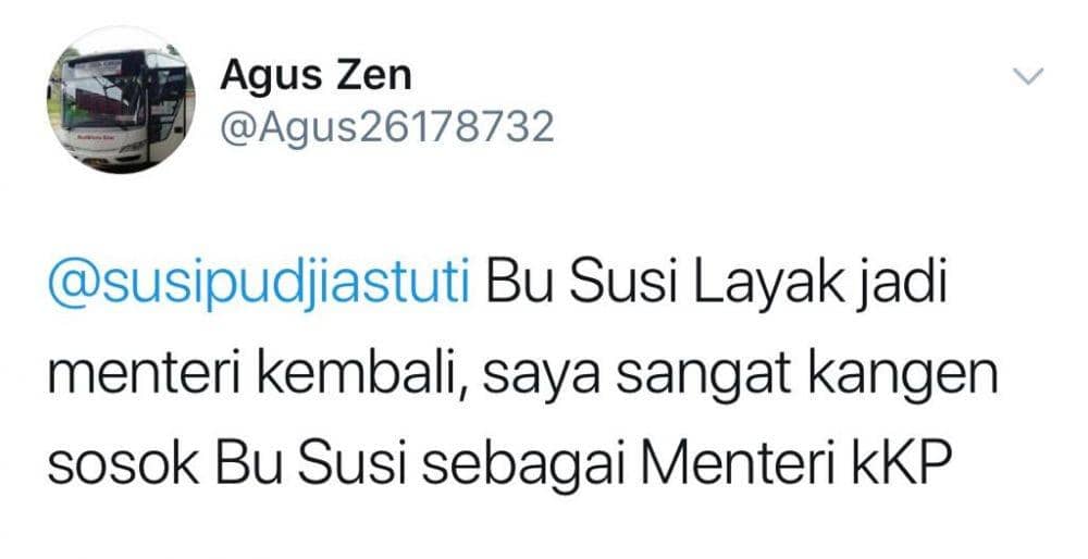 Dukungan warganet untuk Susi Pudjiastuti (Twitter.com/@Agus26178732)