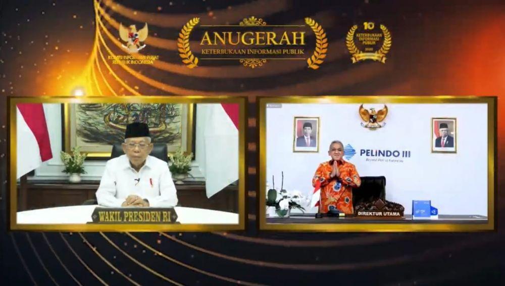Diserahkan Ma'ruf Amin, Pelindo III Raih Anugerah Tertinggi KIP 2020