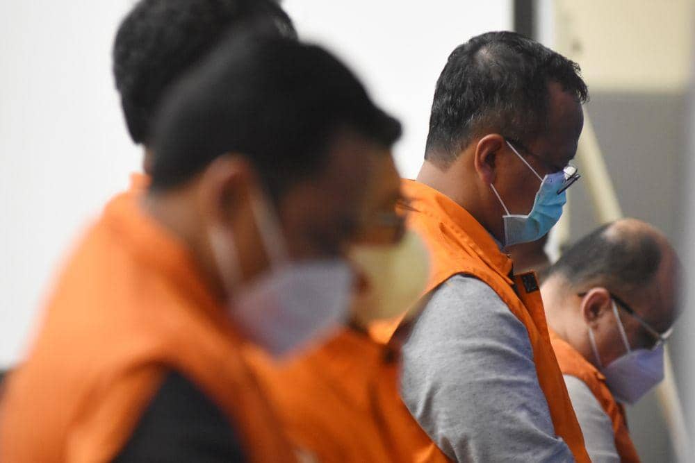 KPK menetapkan tujuh tersangka dalam kasus korupsi tersebut, salah satunya yakni Menteri Kelautan dan Perikanan Edhy Prabowo (ANTARA FOTO/Indrianto Eko Suwarso)