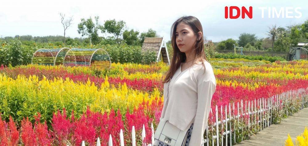 Rafa salah satu pengunjung Romantic Garden asal Bogor yang penasaran keindahan bunganya