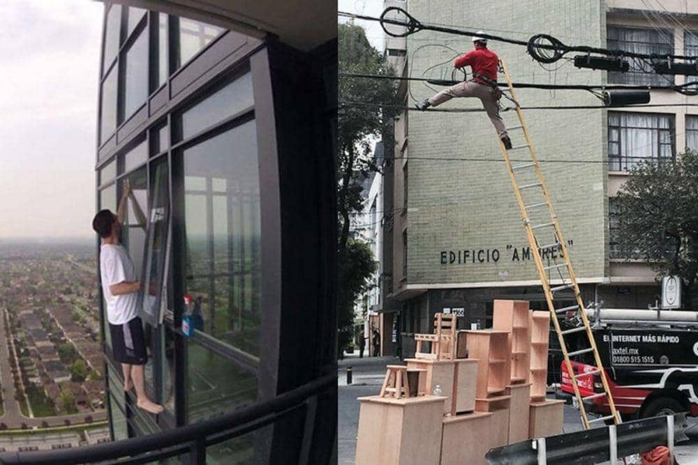 13 Potret Pekerja Nekat Ini Bikin yang Lihat Keringat Dingin, Ngilu!
