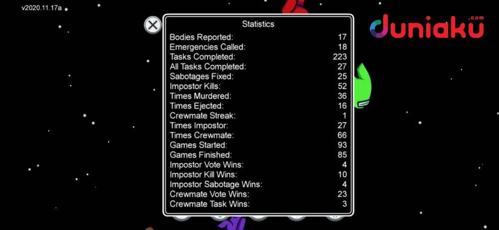 Statistik Among Us. duniaku.com/Adhitya Daniel