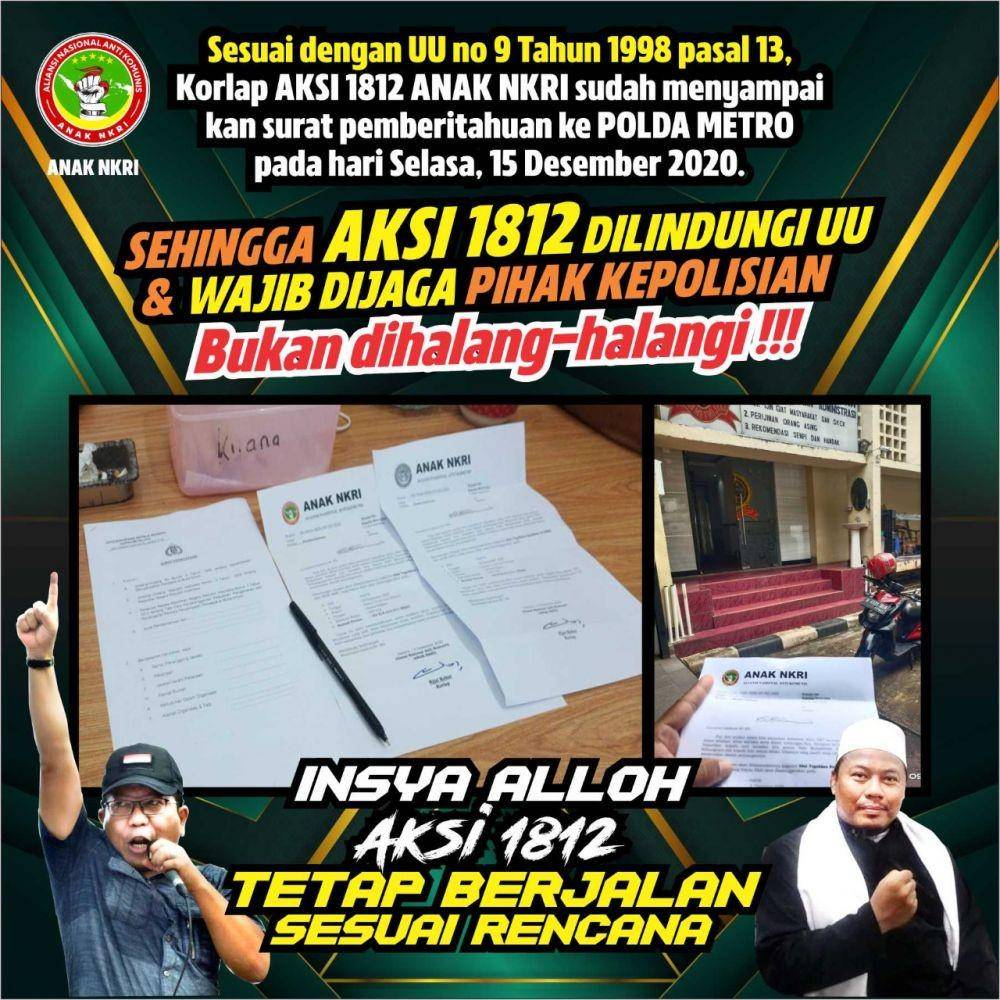 Meme aksi 1812 yang digelar oleh ANAK NKRI (Dok.Ketua Umum PA 212 Slamet Ma'rif)