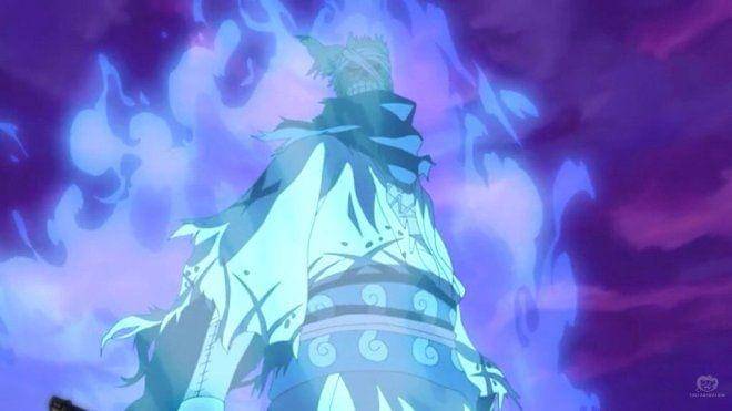 Zombi Ryuma terbakar setelah melawan Zoro. (Dok. Toei Animation/One Piece)