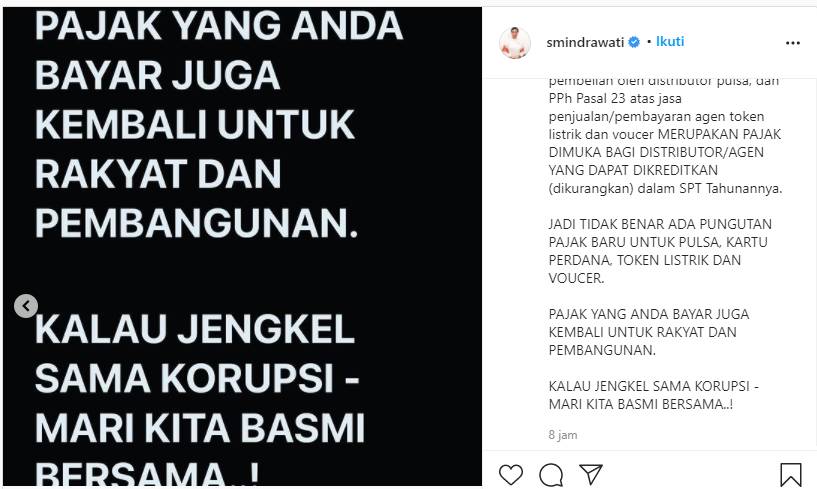 Postingan Sri Mulyani (Instagram: @smindrawati)