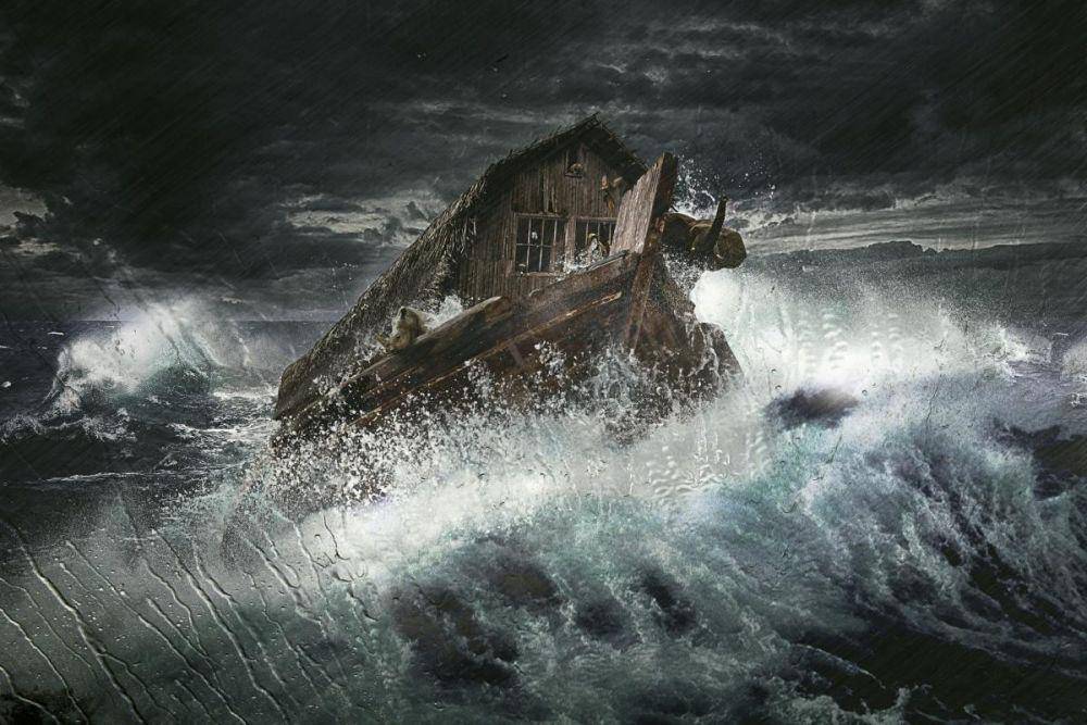 Ilustrasi Bahtera Nuh yang menerjang banjir besar via obris.org