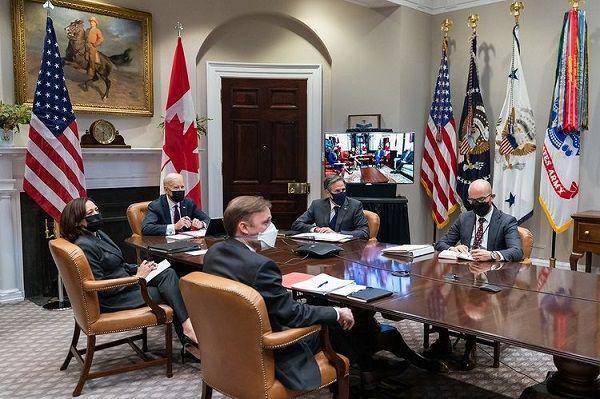 Pertemuan antara Presiden Amerika Serikat, Joe Biden, dengan Perdana Menteri Kanada, Justin Trudeau, lewat pertemuan virtual pada hari Selasa, 23 Februari 2021, waktu setempat. (Twitter.com/potus)