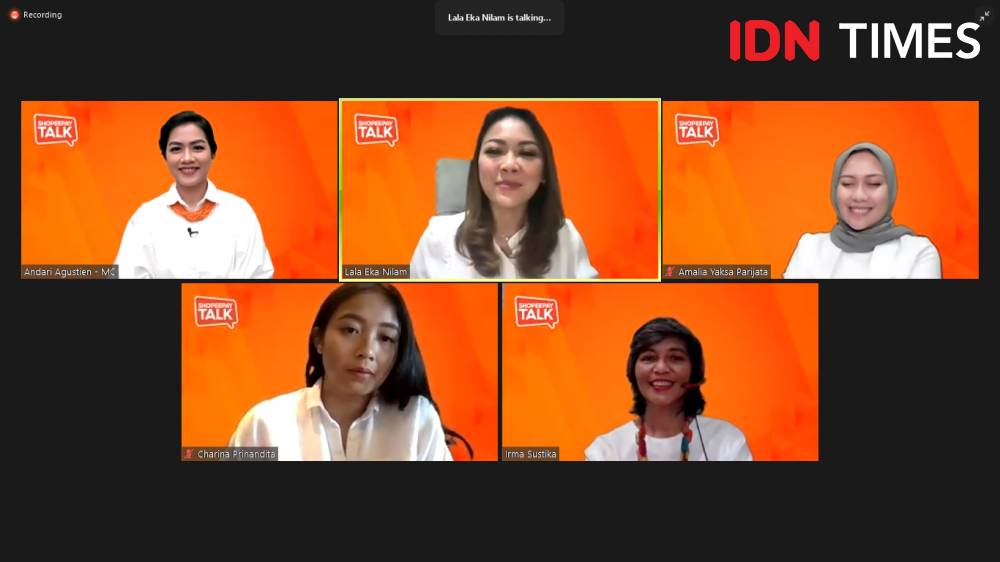 Acara ShopeePay Talk dengan tajuk "Kiprah Sukses Para Perempuan Hebat di Balik Bisnis & Industri". 17 Maret 2021. IDN Times/M. Tarmizi Murdianto