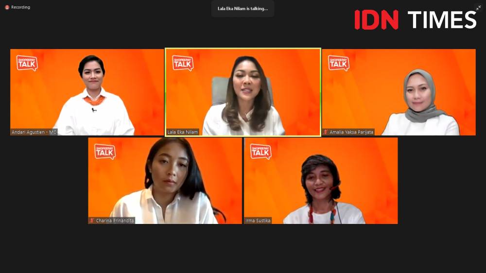 Acara ShopeePay Talk dengan tajuk "Kiprah Sukses Para Perempuan Hebat di Balik Bisnis & Industri". 17 Maret 2021. IDN Times/M. Tarmizi Murdianto