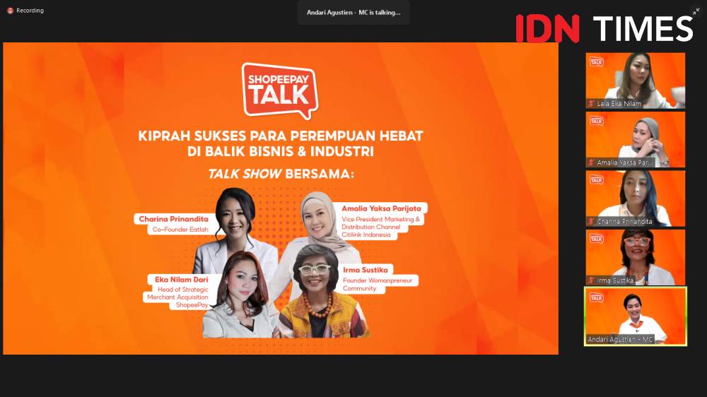 Acara ShopeePay Talk dengan tajuk "Kiprah Sukses Para Perempuan Hebat di Balik Bisnis & Industri". 17 Maret 2021. IDN Times/M. Tarmizi Murdianto