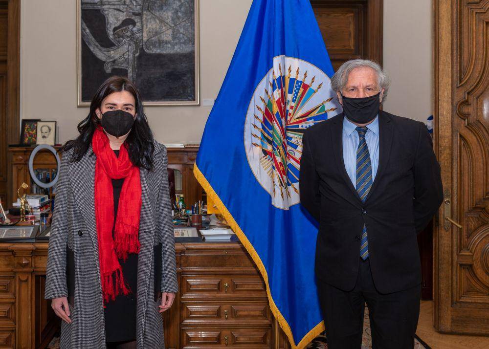 Sekjen OAS, Luis Almagro saat pengawas OAS asal Spanyol, Carmen Monton. (twitter.com/Almagro_OEA2015)