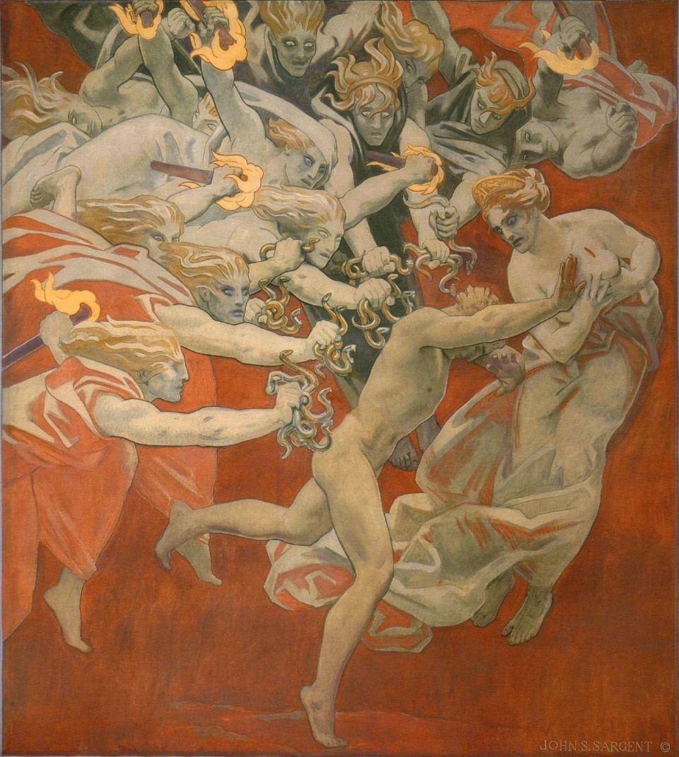 Orestes dikejar oleh Erinyes setelah membunuh ibunya, John Singer Sargent (1921). (wikimedia.org)