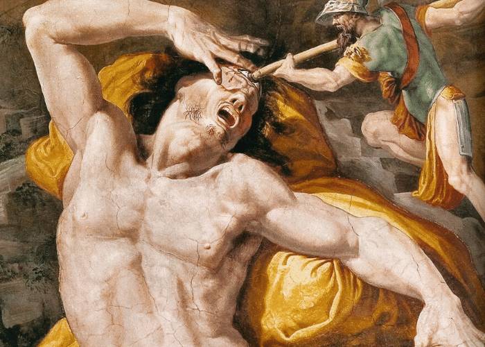 Odysseus mencungkil mata Polyphemus. (mythologysource.com)