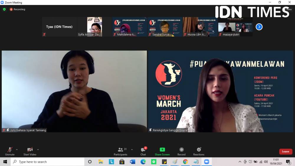 Konferensi pers daring Women’s March Jakarta 2021, Senin (19/4/2021). IDN Times/Tyas Hanina