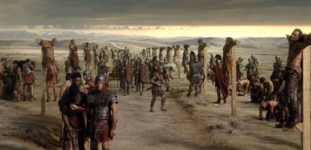 Ilustrasi film, Spartacus dan para pemberontak budak disalibkan. (spartacus.wikia.com)